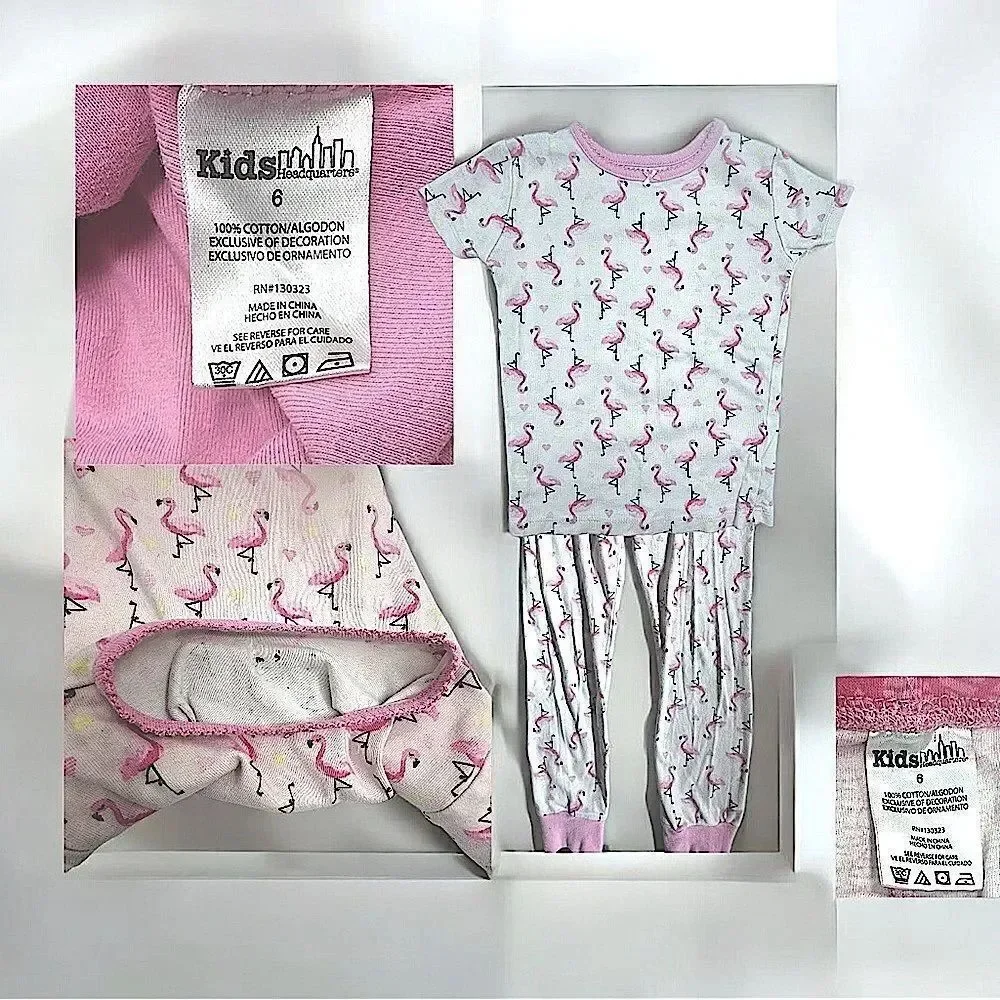 Kid’s Headquarters l 2 pair l Mix & Match l Girl’s PJ’s l Pink w/ Flamingo l 6/7